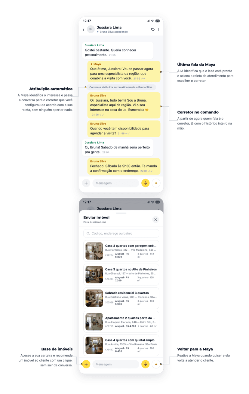 Corretor atendendo lead pelo app Plaza